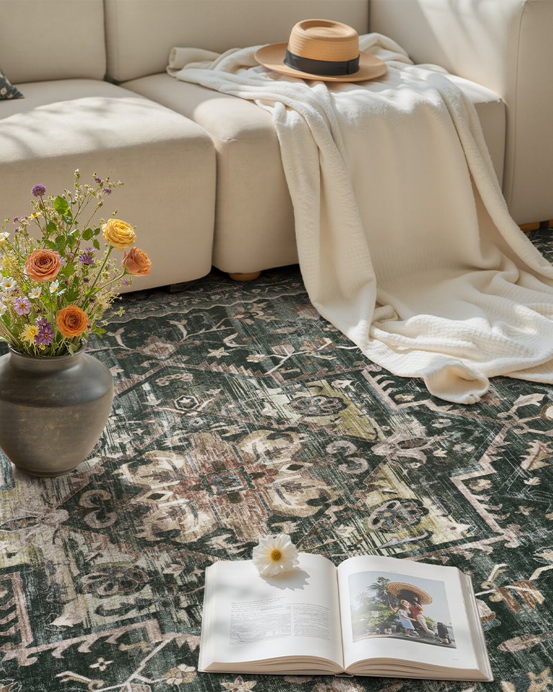 MontVoo soft vintage rug, washable and easy to maintain, perfect for living and bedroom.