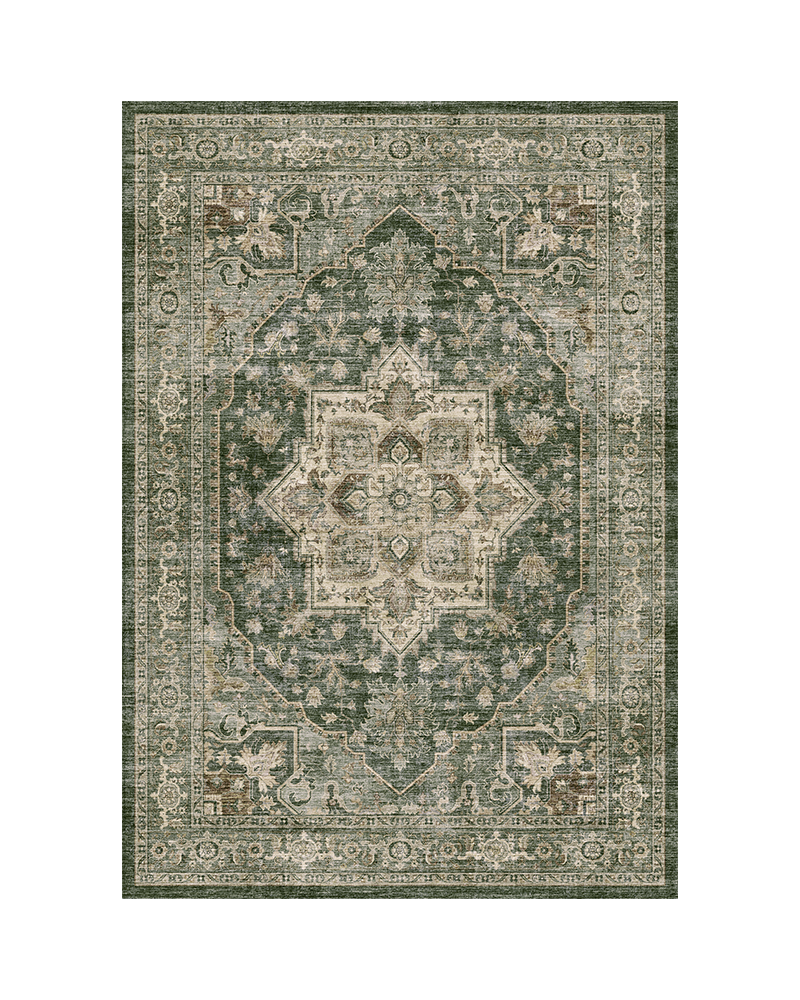 MontVoo washable boho neutral area rug, soft and non-slip, perfect for living room or office.