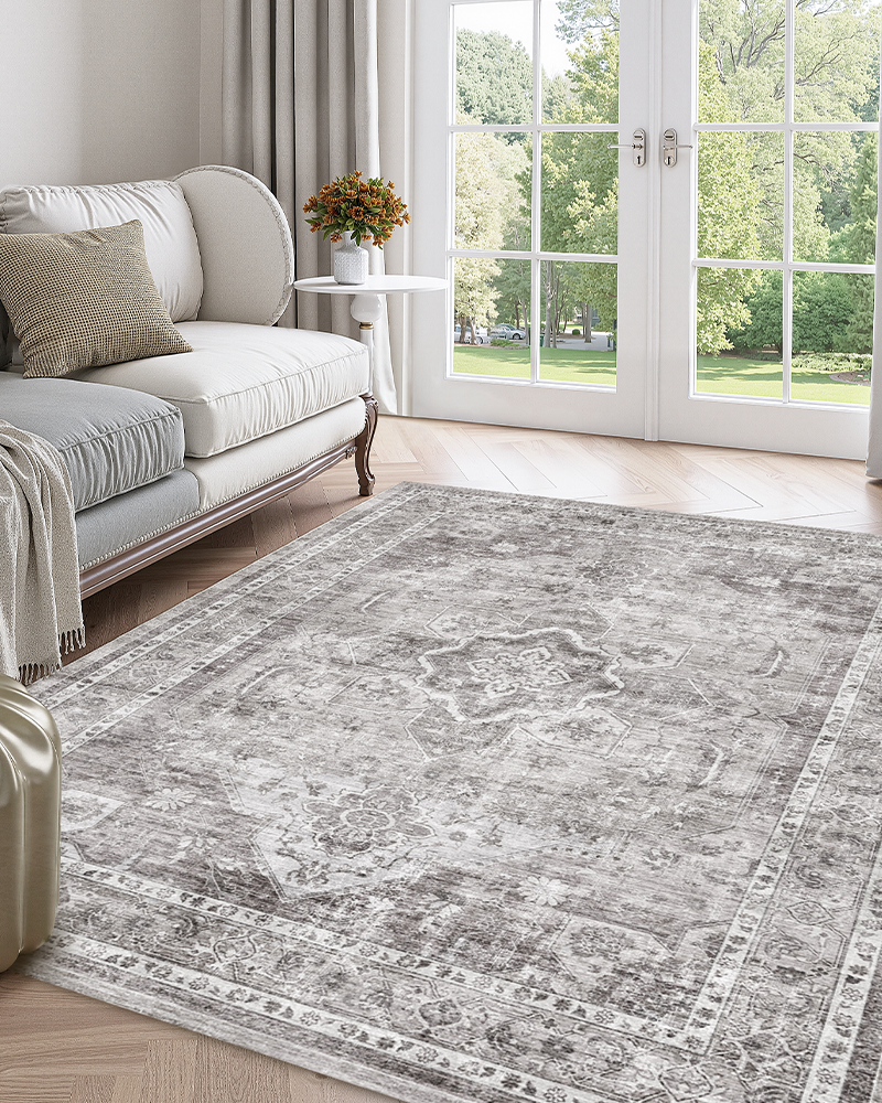 MontVoo soft and warm Persian neutral area rug, non-slip and cozy for bedroom comfort.