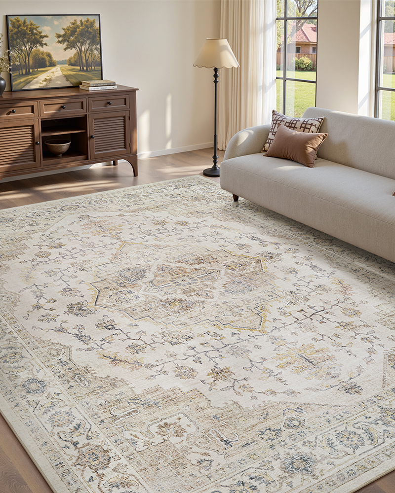 MontVoo non-slip floral farmhouse area rug for rustic and cozy interiors.