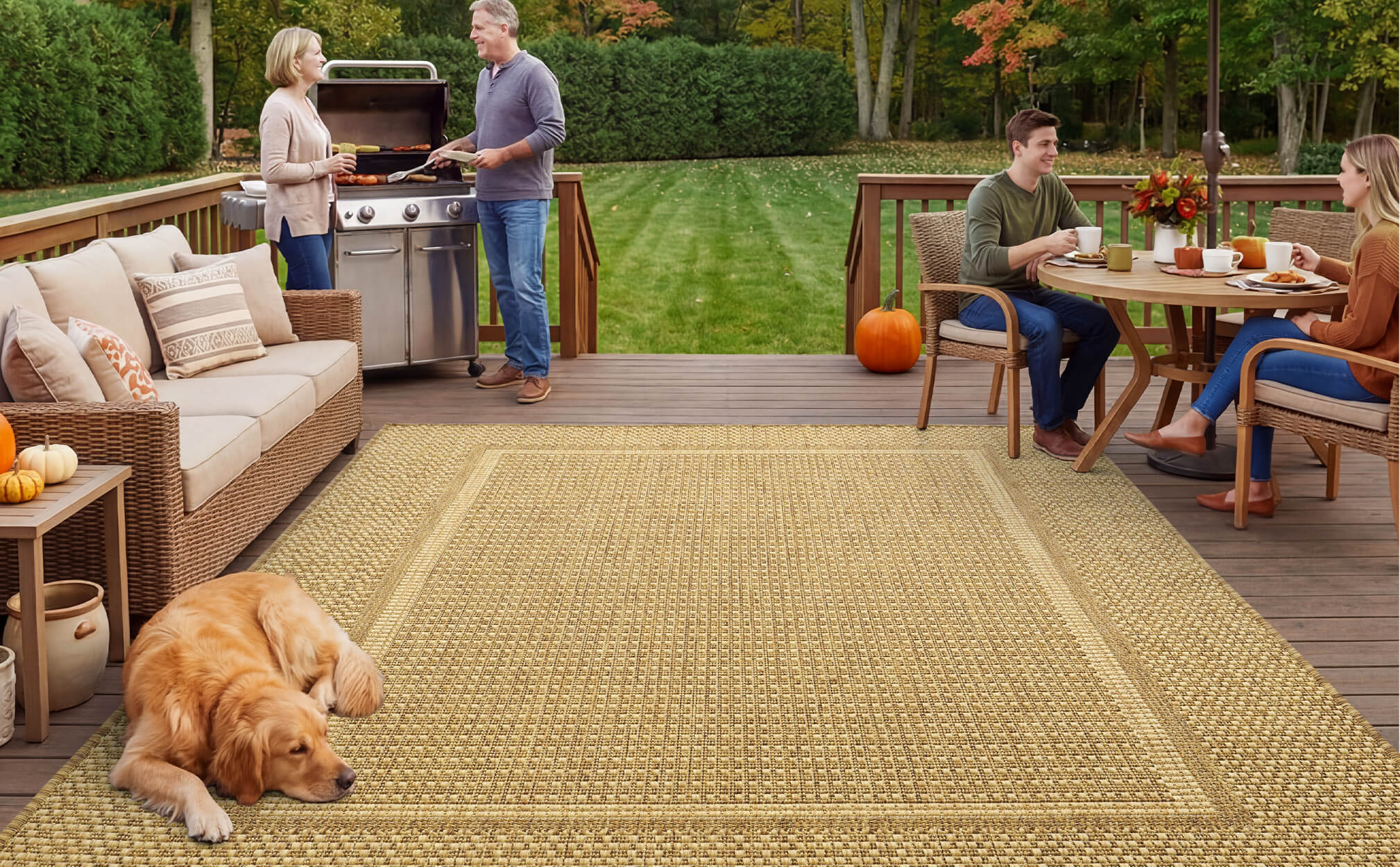 Versatile indoor outdoor rug suitable for patios gardens and indoor rooms