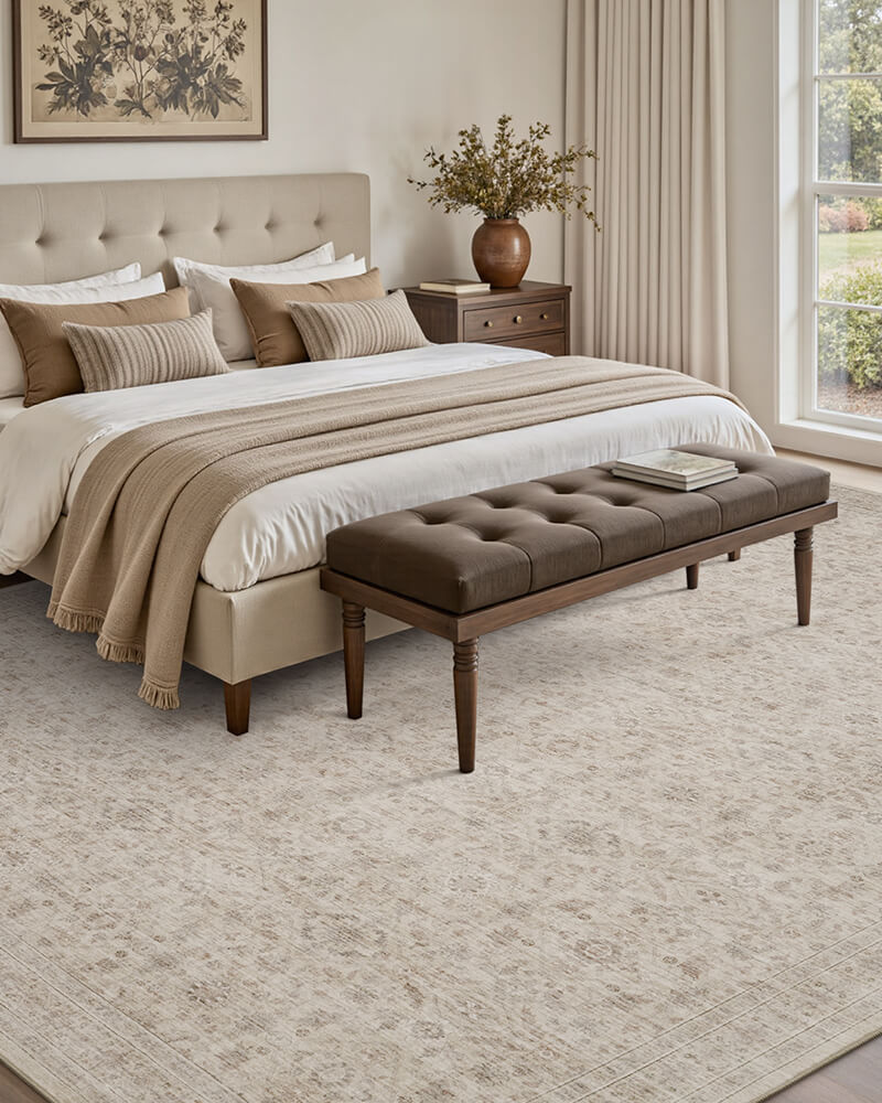 Washable vintage rug created for family-friendly everyday living