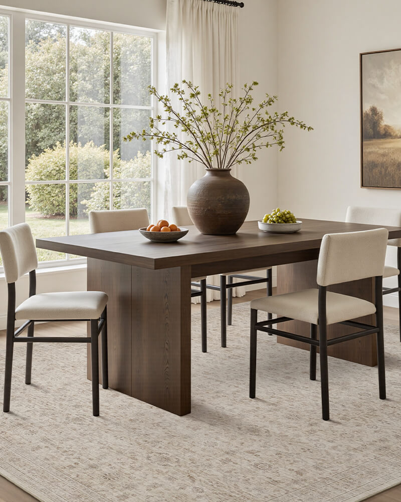 Vintage-inspired area rug designed for high-traffic home spaces