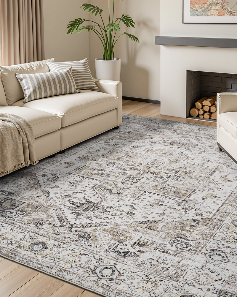 MontVoo Rugs Vintage Area Rug, Elegant Retro Style Carpet for Living Room Decor