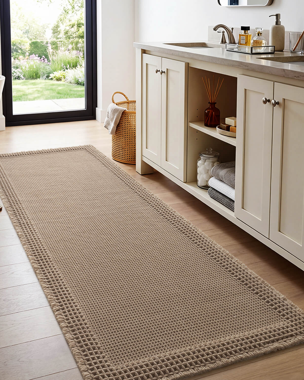 Non slip bath mat with plush texture ideal for family bathroom spaces
