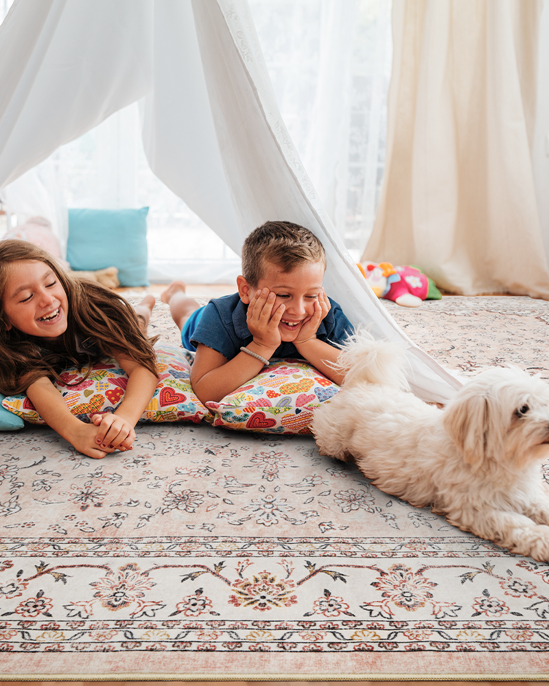 Non-slip boho area rug with textured feel designed for secure placement and everyday use