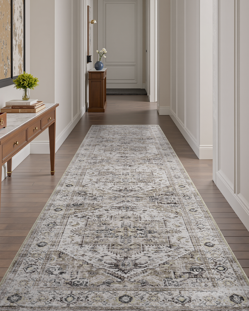 Non-slip boho runner rug providing extra safety in hallways and walkways