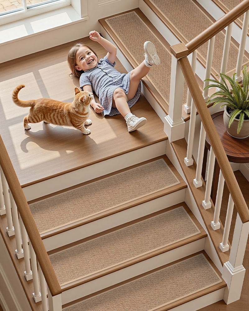 Non-slip rubber stair treads for marble or hardwood floor steps, durable and protective.