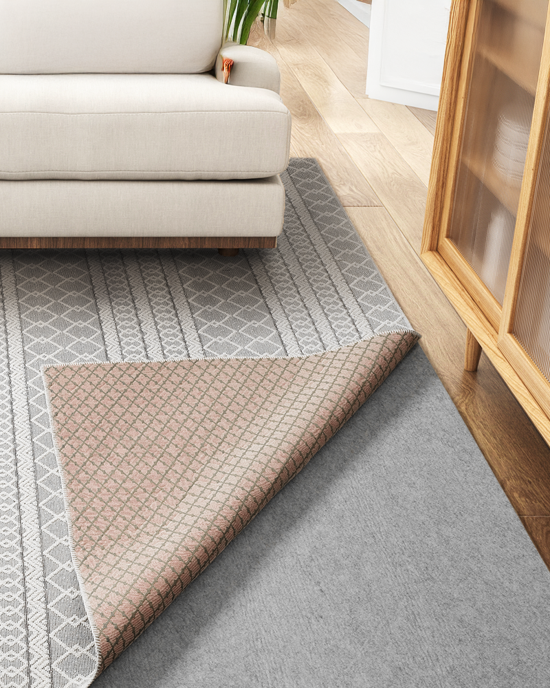 Extra thick rug pad, felt under area rugs, adds comfort and prevents slipping.