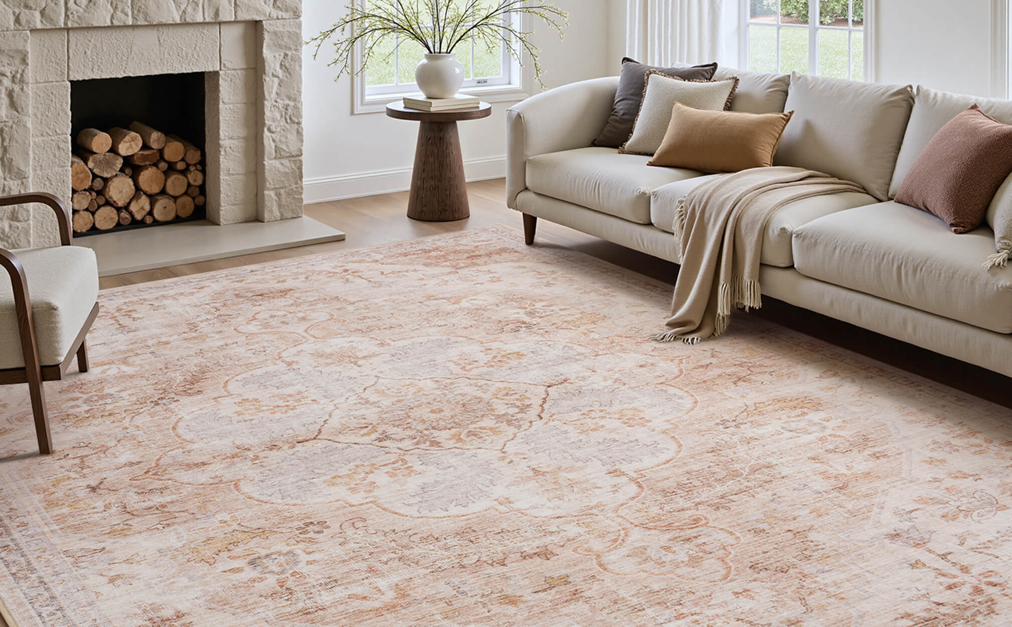 Boho vintage non-slip rug providing stability and comfort in shared living spaces