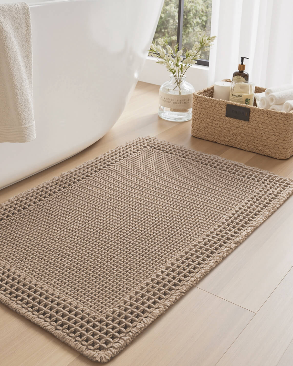 Non slip waffle bath mat ideal for family and guest bathroom spaces