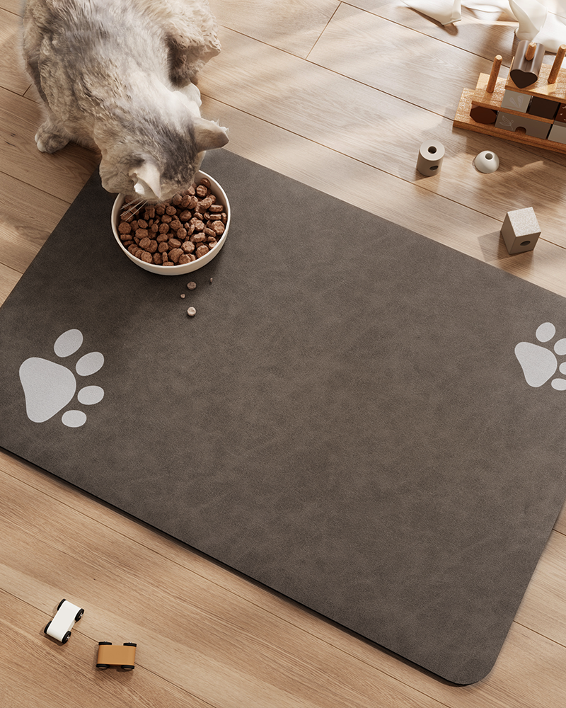 Non-slip waterproof pet feeding mat for small dogs and cats, ideal for clean feeding areas.