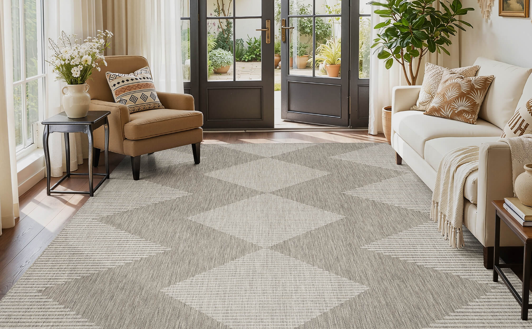 Versatile indoor outdoor rug ideal for home deck and balcony spaces