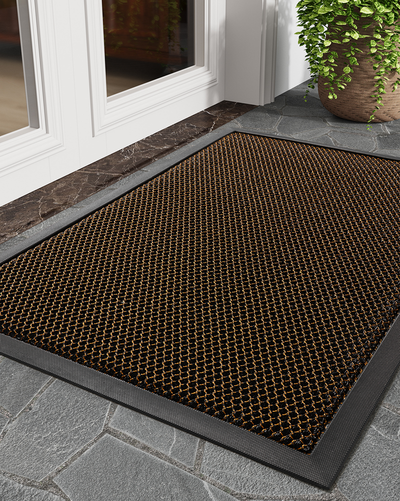 Entryway mat designed to help clean pet paws at the door