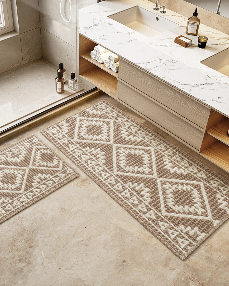 Soft and comfortable waffle bath mat with tassels, ideal for spa-like bathroom experience.