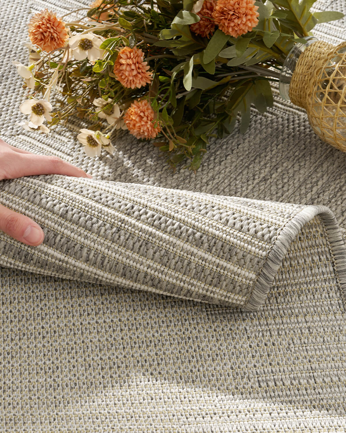 Washable indoor outdoor rug designed for active family homes with durable surface