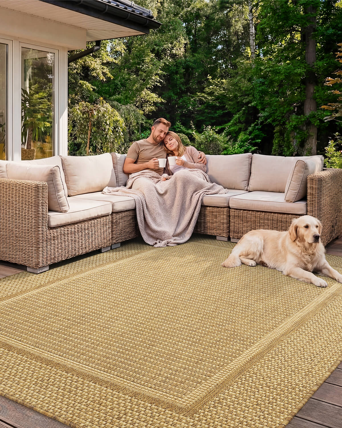 Soft textured indoor outdoor area rug ideal for relaxed indoor and outdoor living