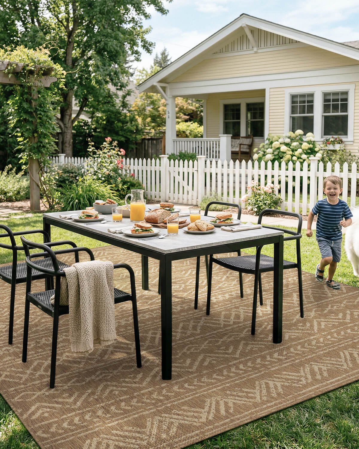 Durable soft indoor outdoor rug ideal for family patios balconies and indoor comfort zones