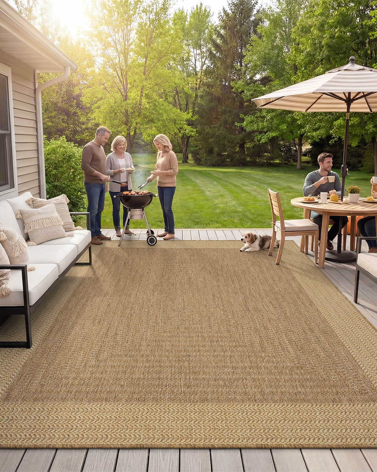 All weather indoor outdoor rug perfect for deck lounge areas and busy family spaces