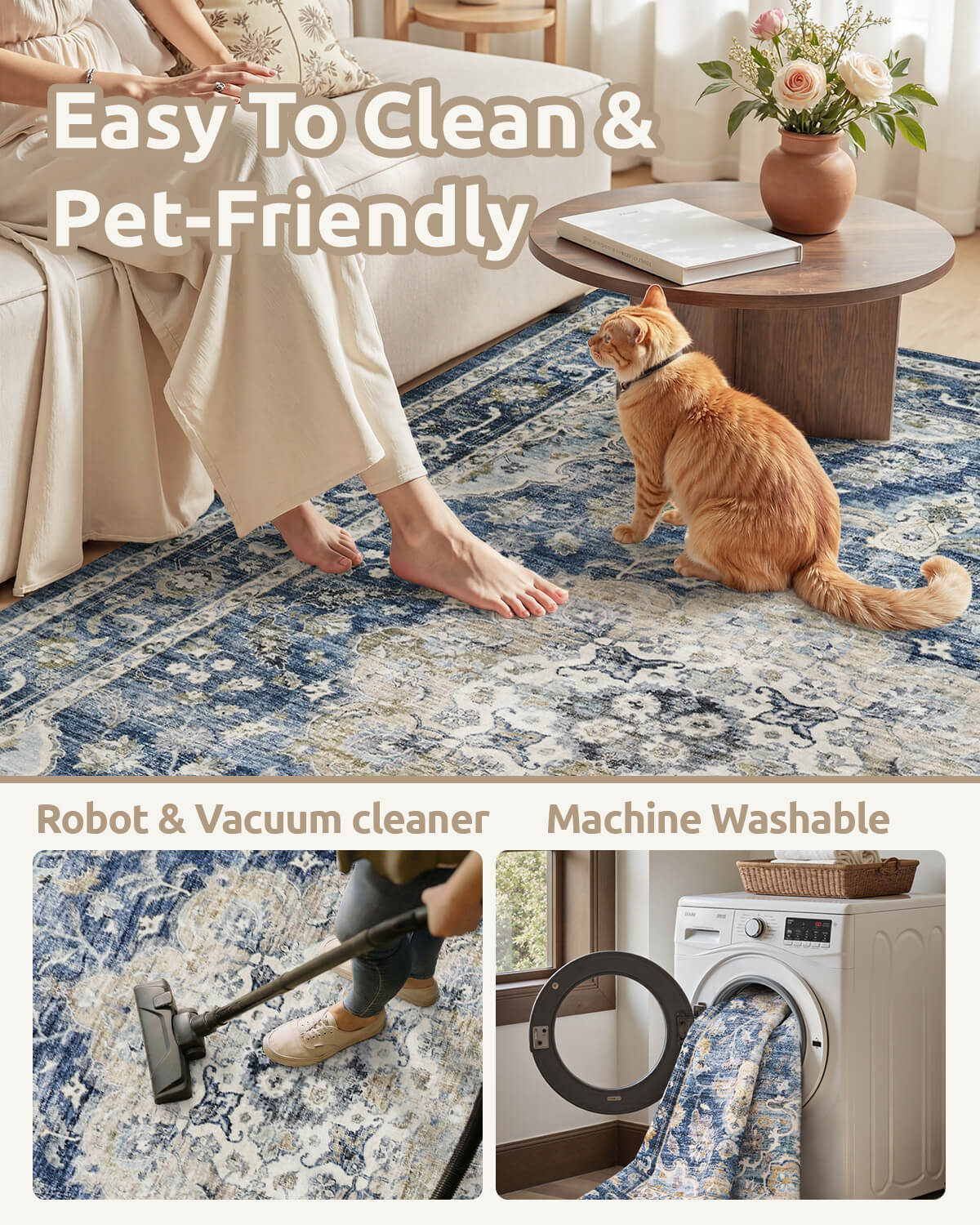 Romantic botanical vintage area rug perfect for bedroom comfort