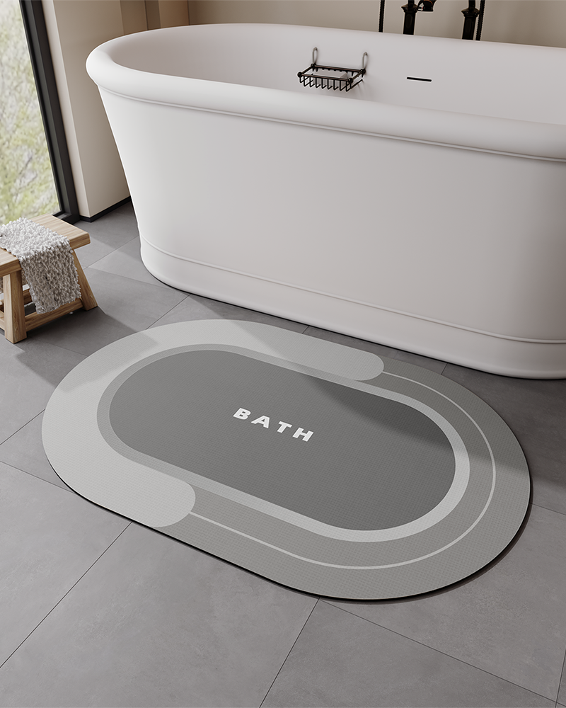 Round bath mat designed to keep bathroom floors safe and dry through quick absorption and drying