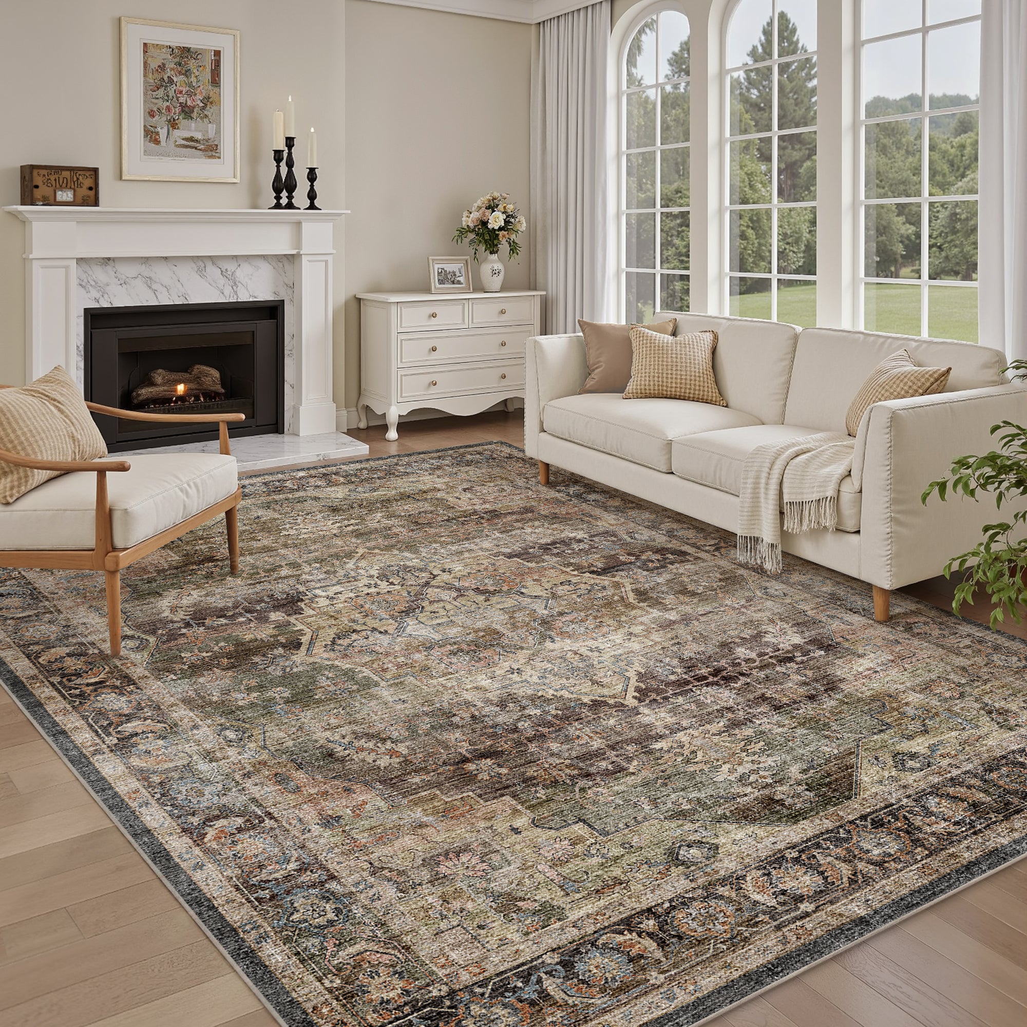 Area Rug Washable Carpet Soft Distressed