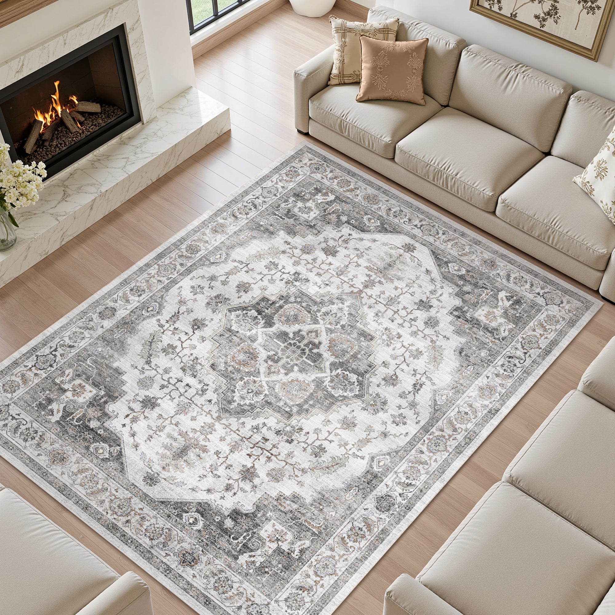 Area Rug Washable Carpet Soft Distressed