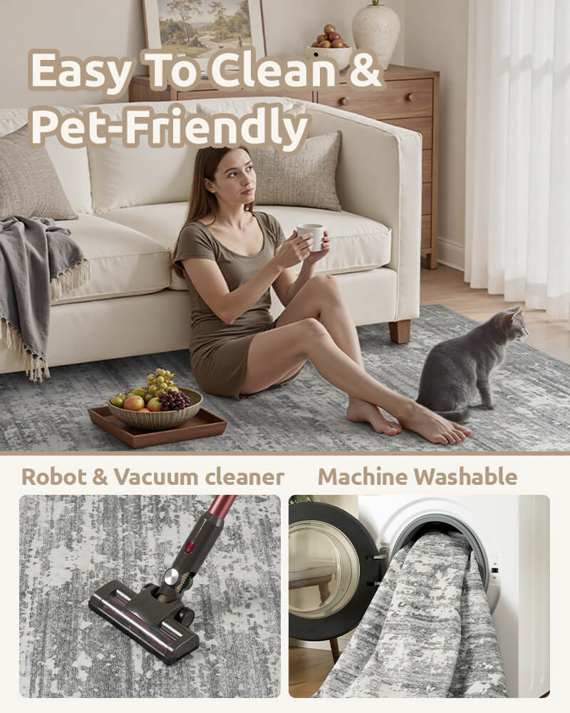 Modern area rug offering comfort without visual clutter