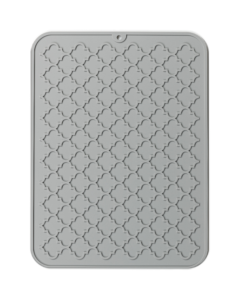 Silicone dish drying mat designed for kitchen countertops with quick drying support