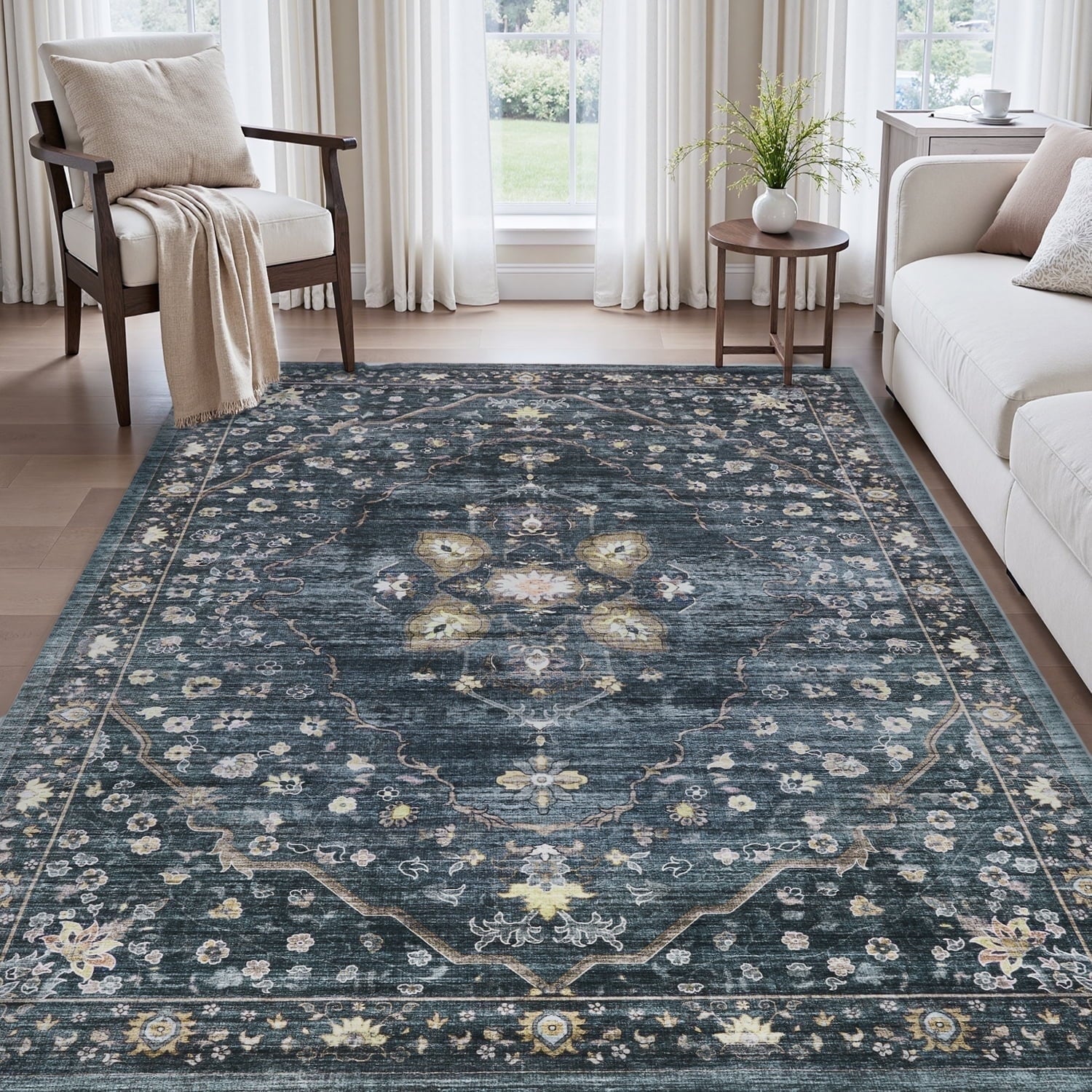 Washable Rugs Floral Vintage Area Rug