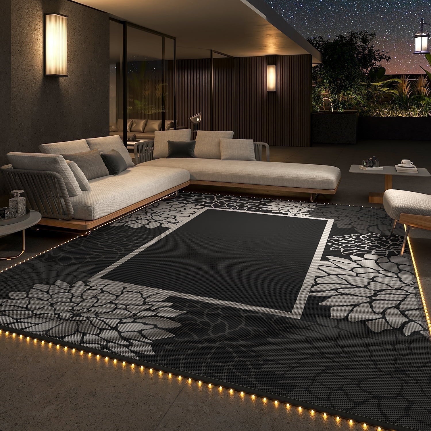 SIXHOME Floral Border Outdoor Rug