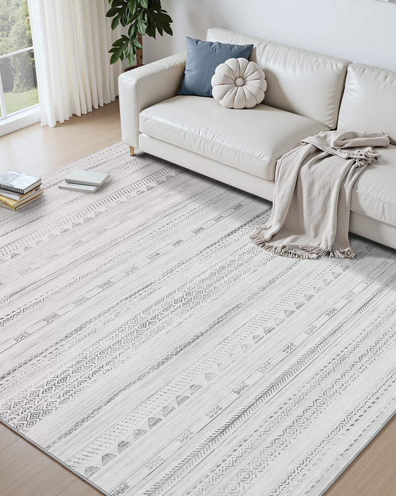 Modern area rug offering soft-touch comfort with non-slip backing for secure floor support