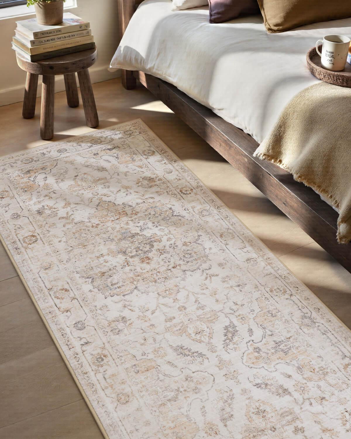 Classic floral vintage area rug suited for layered and collected styling