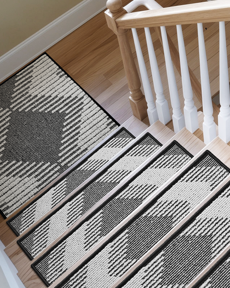 Plush 3D peel-and-stick stair treads, soft and safe for children and pets.