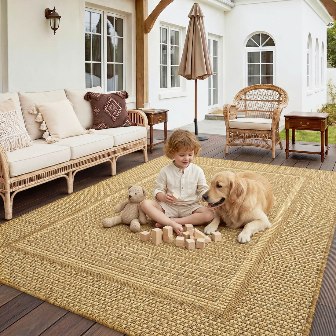 Easy clean indoor outdoor rug designed for modern family homes and daily activity
