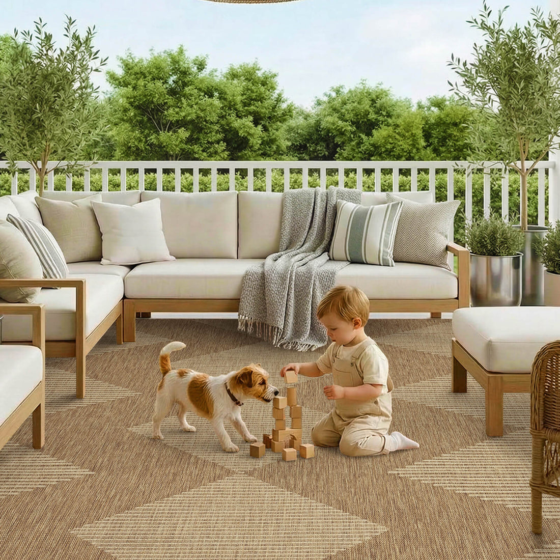 Quick dry indoor outdoor rug designed for busy households with easy cleaning maintenance