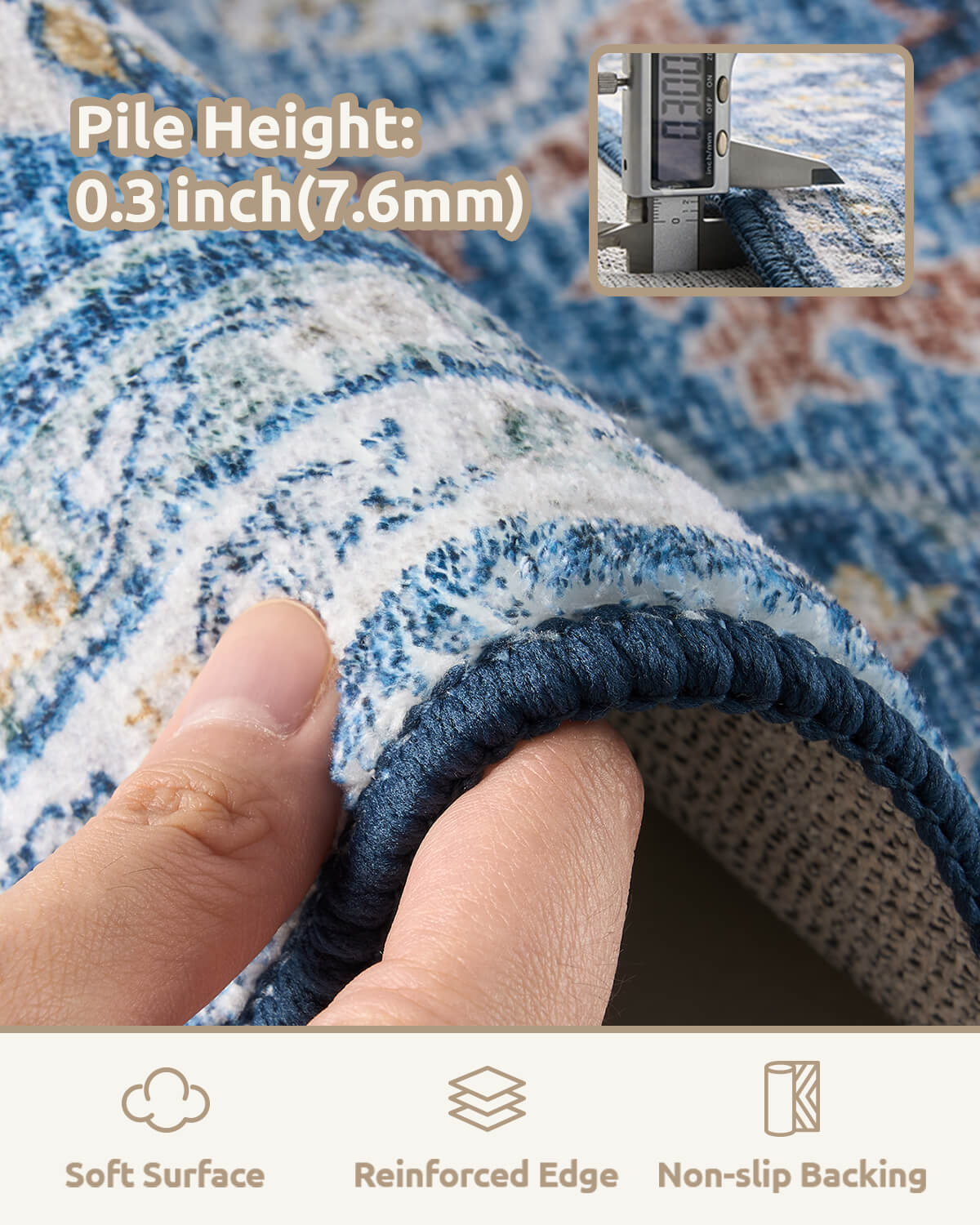 Bohemian vintage non-slip area rug combining safety and decorative appeal