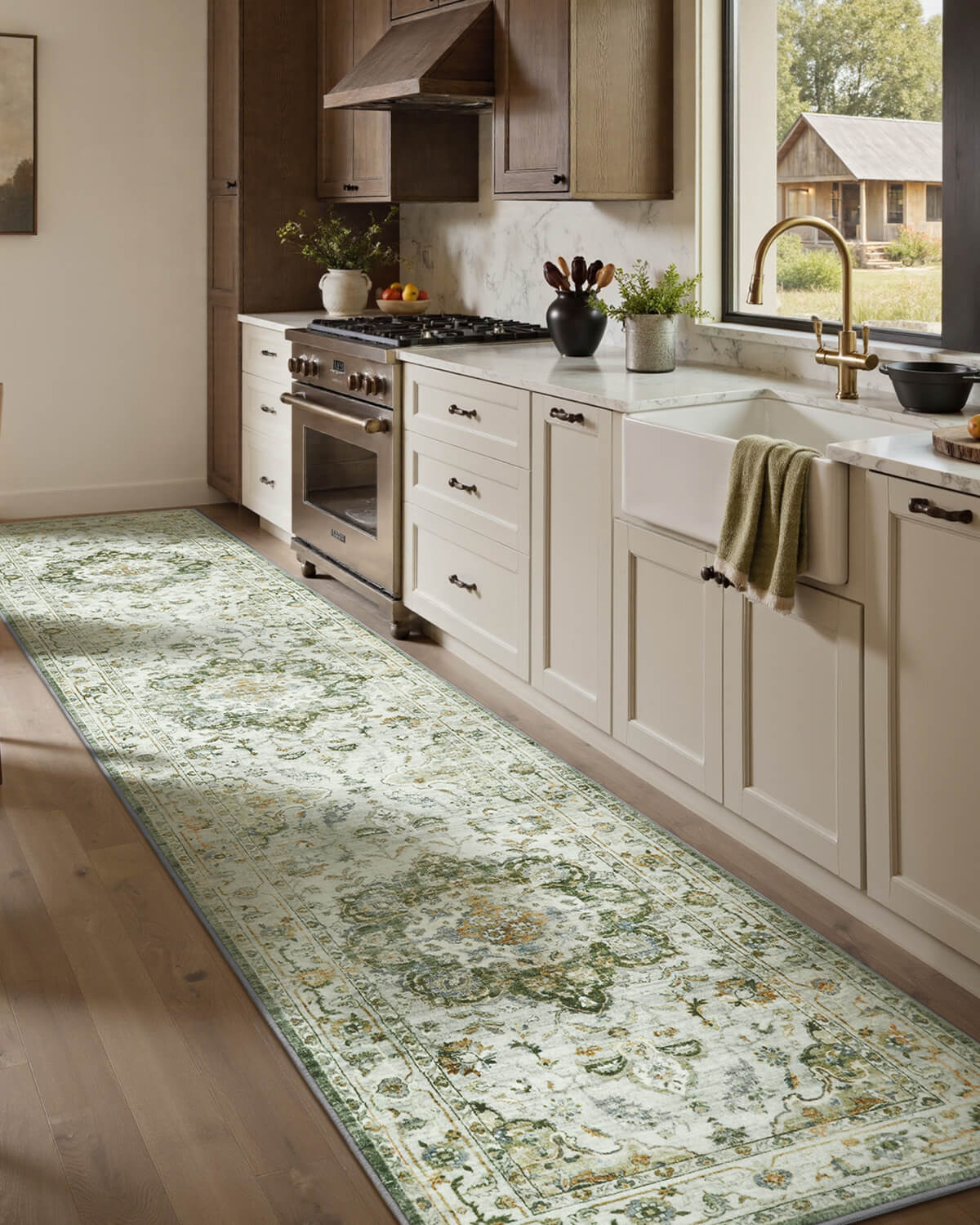 Timeless floral vintage rug offering refined texture and dependable durability