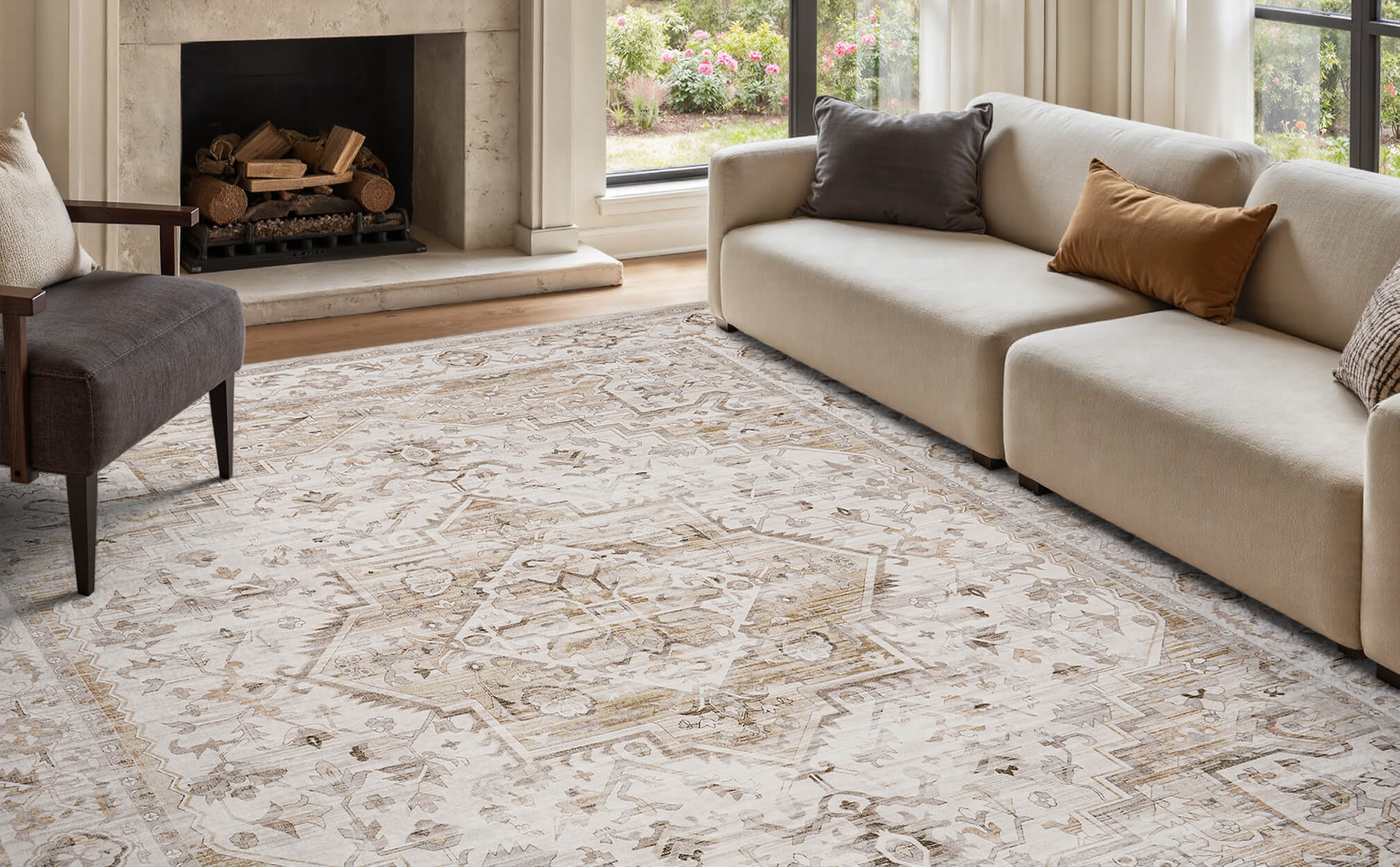 Washable boho rug supporting easy home care