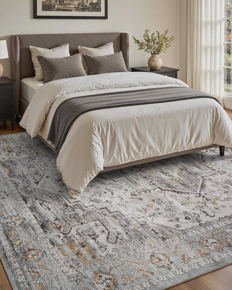 Vintage area rug crafted for calm, welcoming rooms