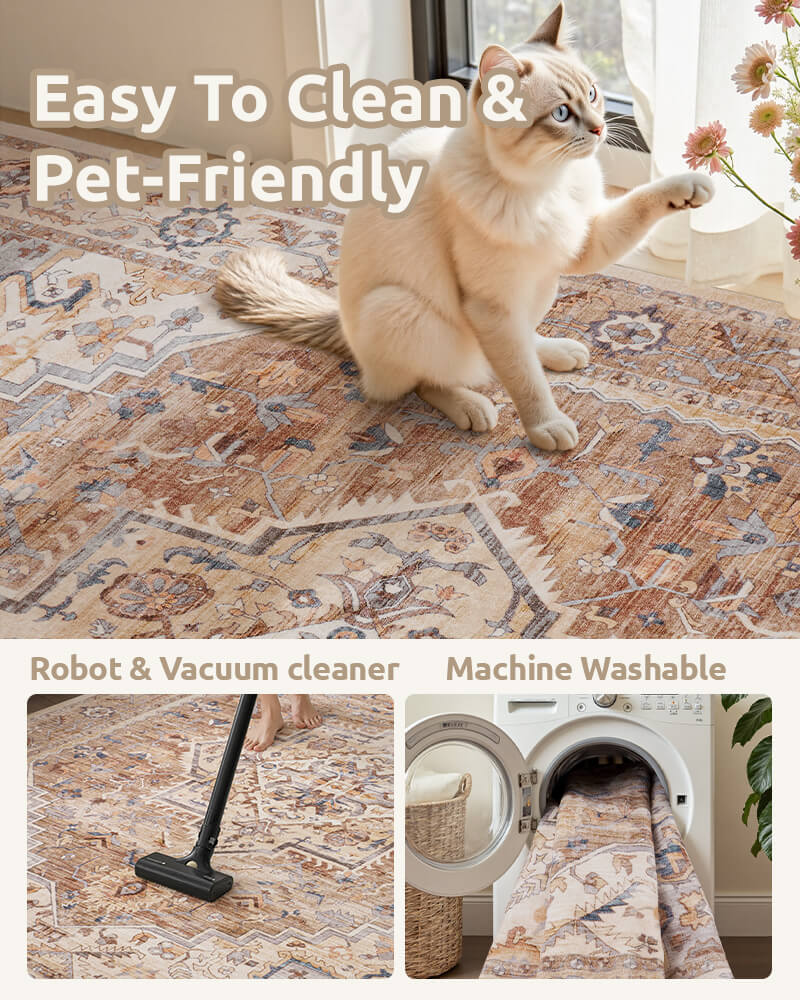 Washable vintage rug supporting effortless upkeep