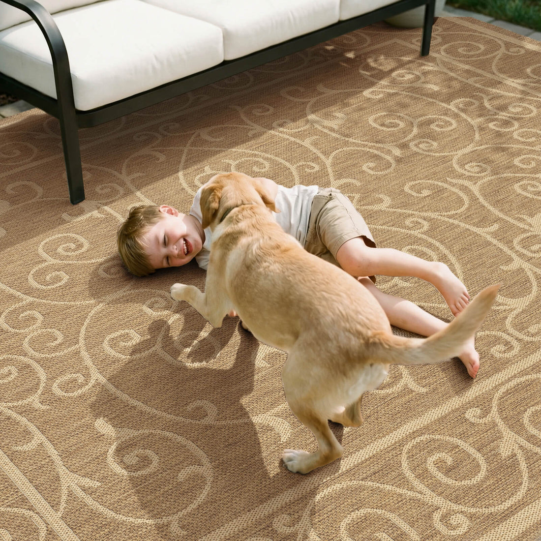 Indoor outdoor rug for deck living offering soft comfort and durable construction