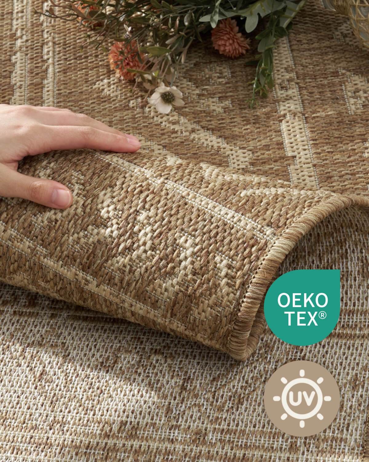 Indoor outdoor rug designed for relaxed outdoor living and modern home spaces with durable versatile texture