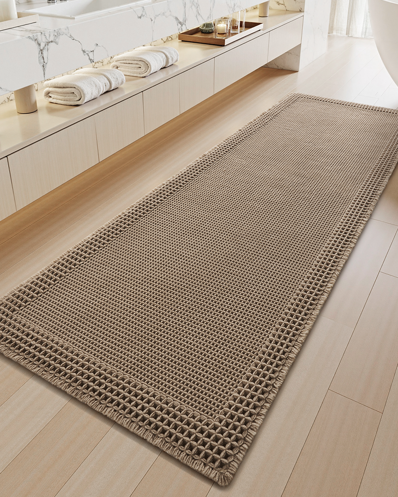 Textured waffle bath mat that adds cozy comfort and softness underfoot
