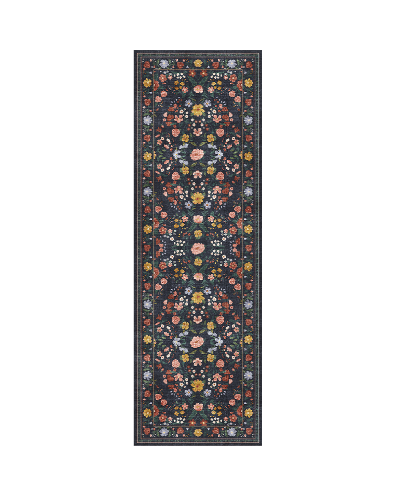 Thin vintage runner rug that lays flat and creates smooth transitions between rooms without bulk