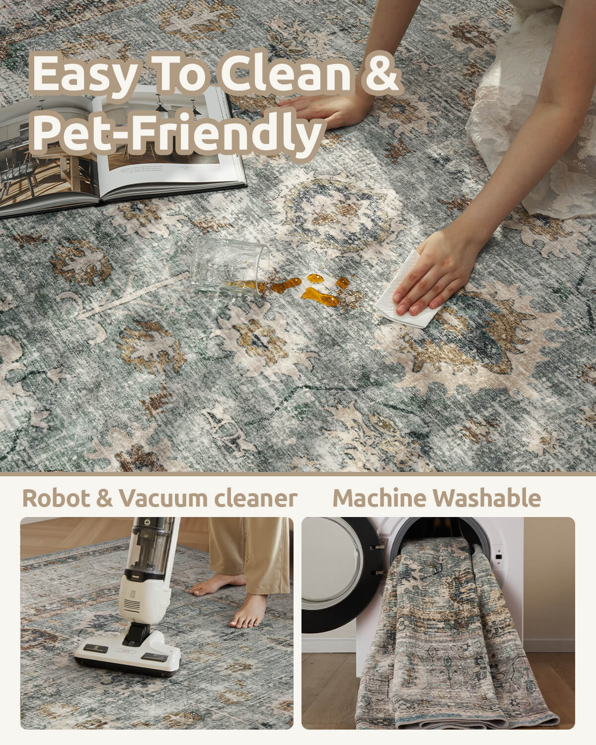 Romantic floral vintage area rug perfect for layered bedroom decor