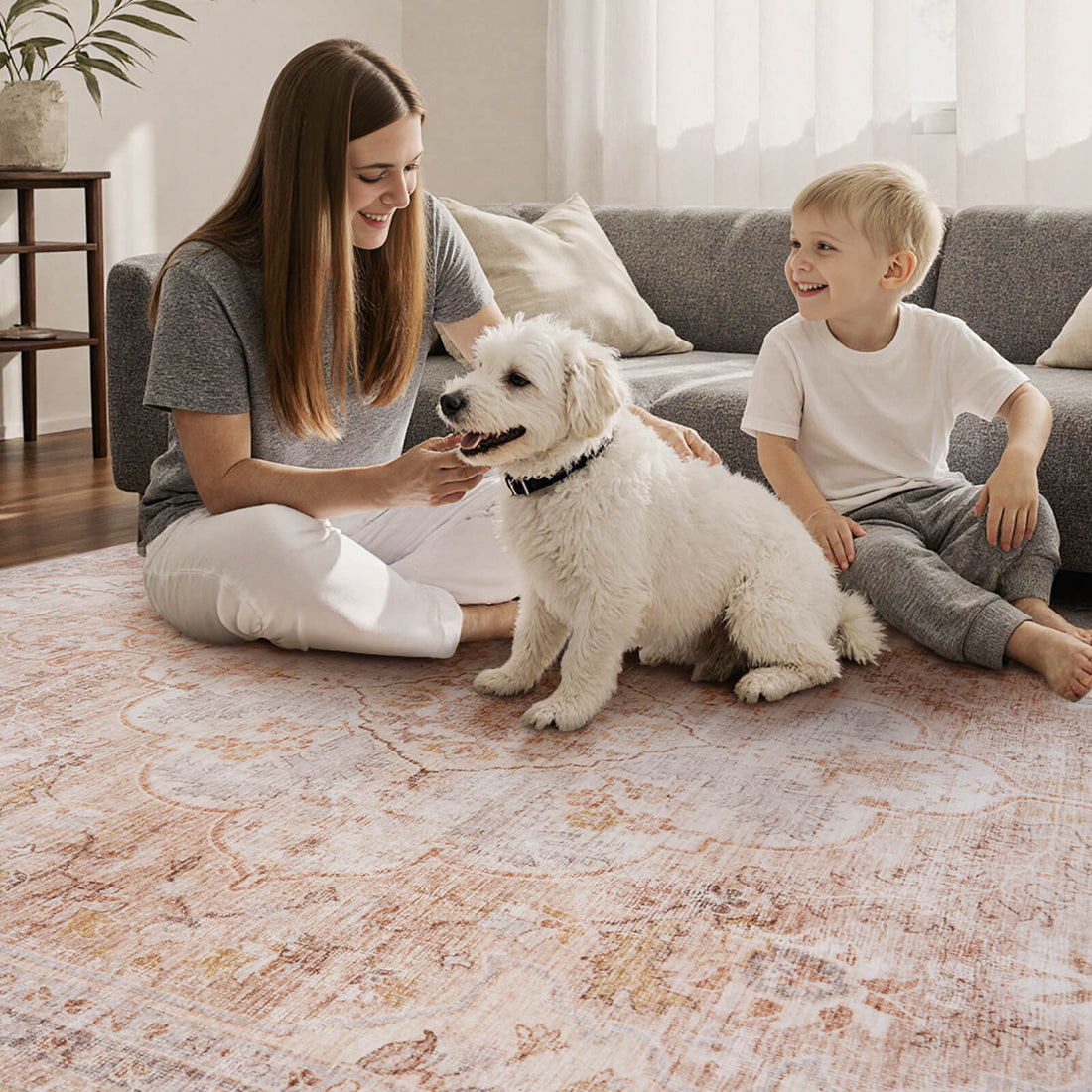 Soft touch boho vintage area rug designed for barefoot comfort and daily use