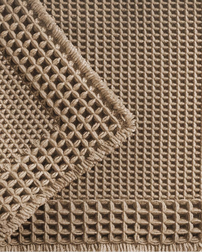 Waffle bath mat, easy to clean, non-slip, and super absorbent for bathroom use.
