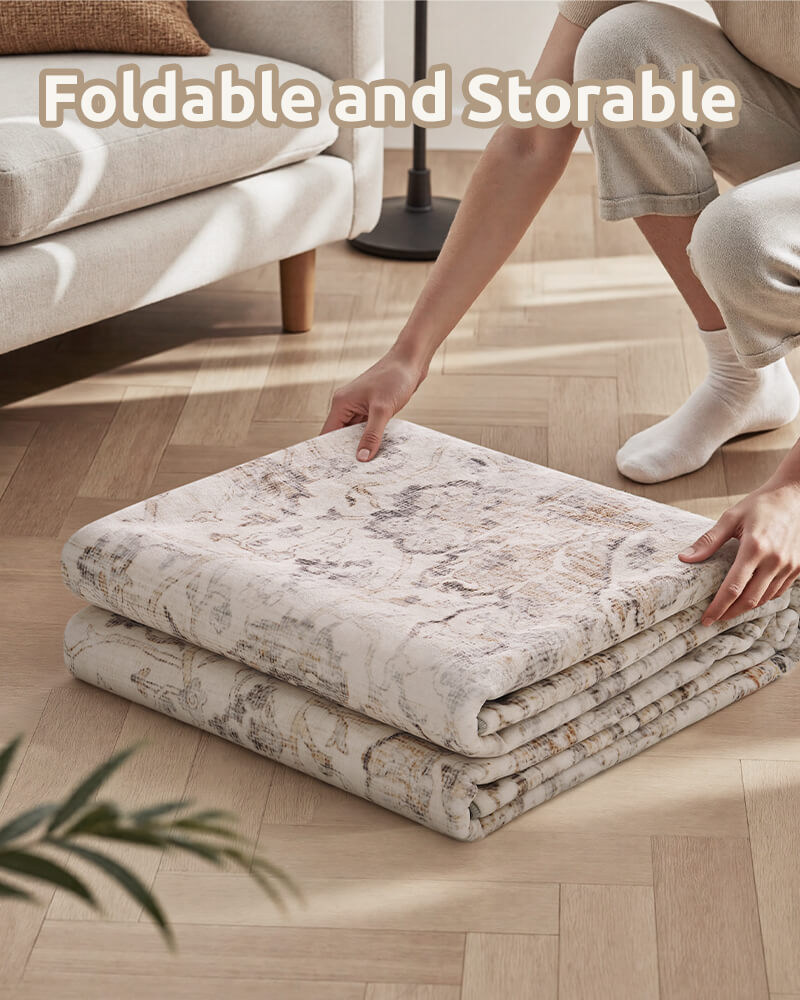 Boho-inspired area rug made for open, airy interiors