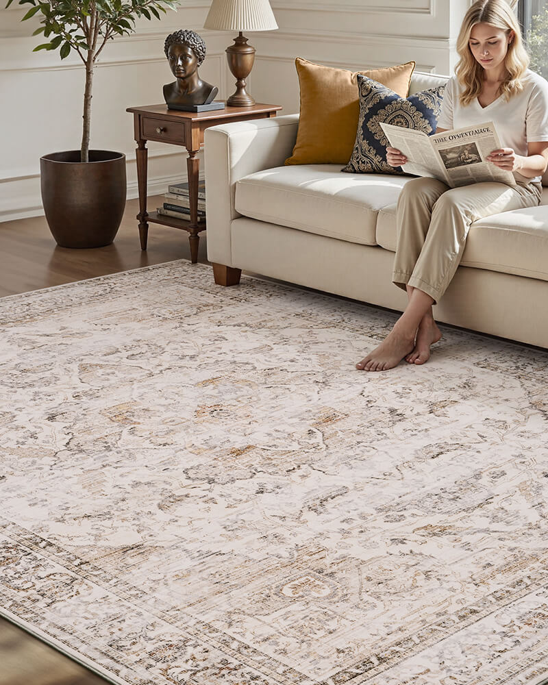 Bohemian-style rug designed for effortless comfort
